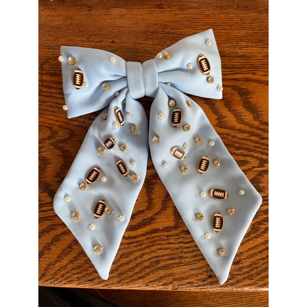 Anthropologie Shiraleah Blue Football Hair Bow Barrette Rhinestone Game Day